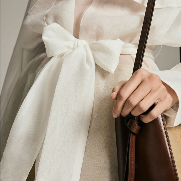 NWOT Anthropologie Grey Lab Sheer Tie-Waist Blouse - Picture 4 of 12